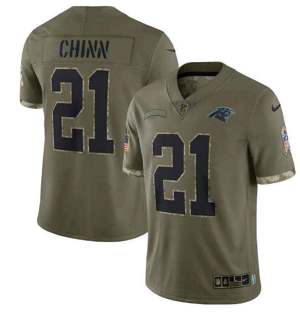 Men's Carolina Panthers #21 Jeremy Chinn Olive 2022 Salute To Service Limited Stitched Jersey Men's Carolina Panthers #21 Jeremy Chinn Olive 2022 Salute To Service Limited Stitched Jersey